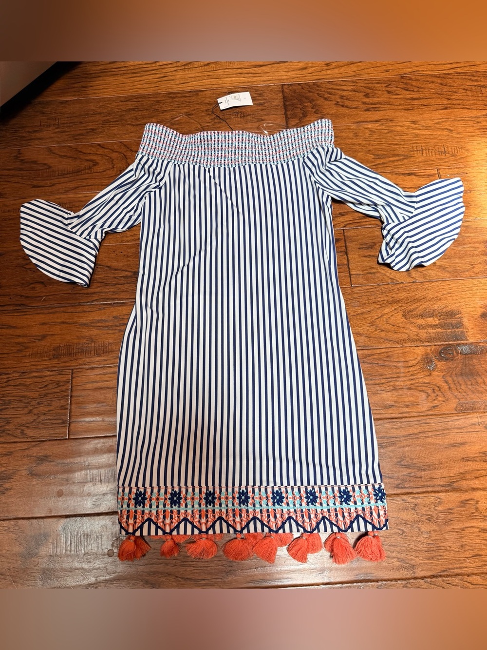 Cabana Life St. Barts Coverluxe Smocked Dress Tassel Hem Off Shoulder Small NWT - Picture 14 of 15